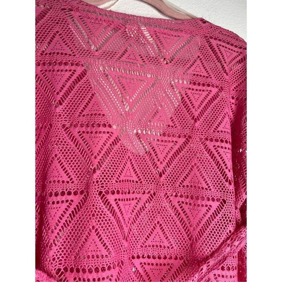Del Mar Boho Lace Tunic Pink V neck Cap sleeve Size M - Picture 3 of 9